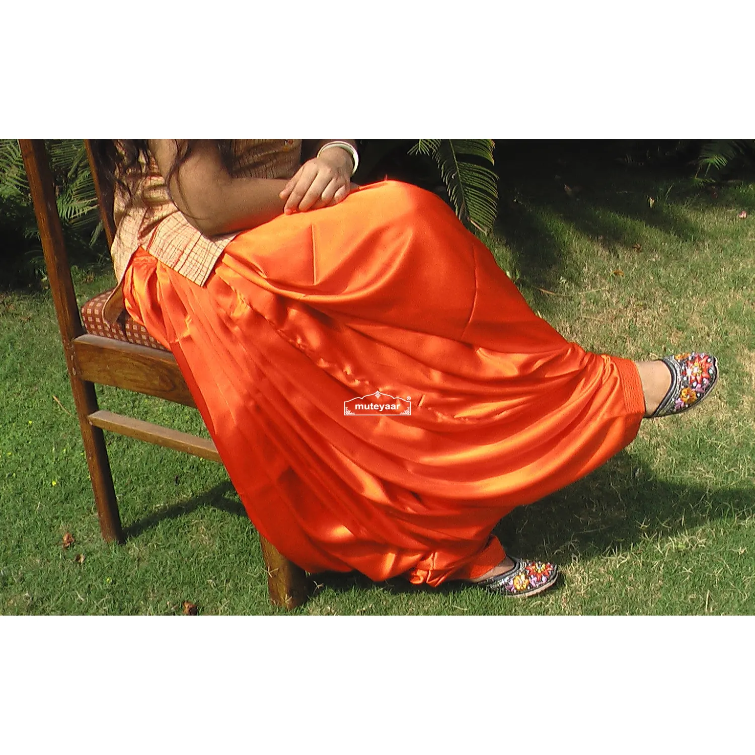 Maharani Orange Satin Silk Patiala Salwar - Custom Stitched 5 Maharani Orange Satin Silk Patiala Salwar - Custom Stitched