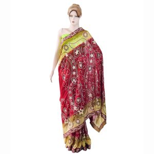 Maroon Gold Embroidered Georgette Saree S38