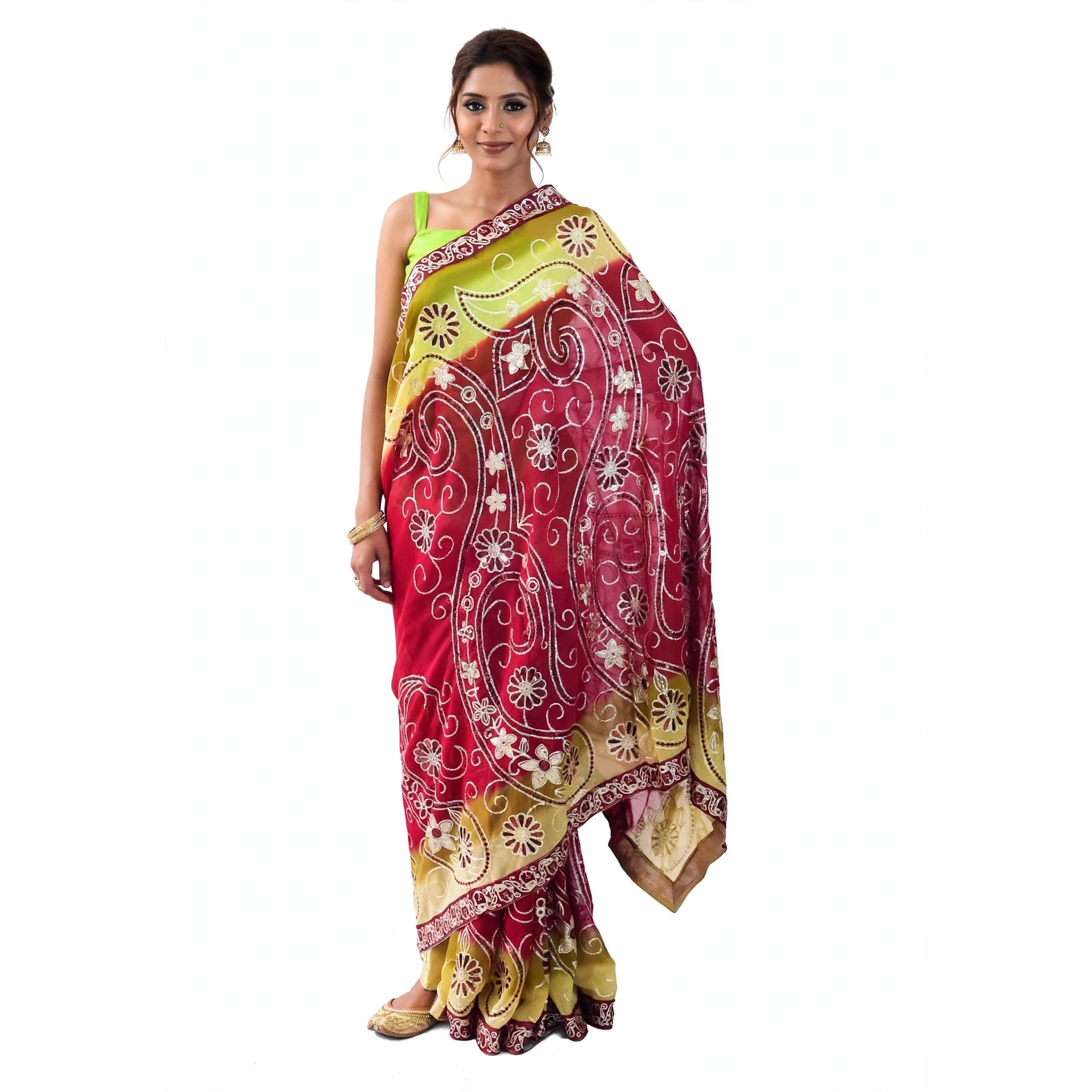 Maroon Gold Embroidered Georgette Saree S38 1 Maroon Gold Embroidered Georgette Saree S38