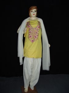 Yellow White Embroidered Patiala Salwar Kameez Suit chunni RM059