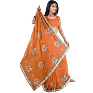 Orange Embroidered Party Wear Georgette Saree DN2007