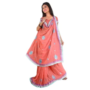 Peach Embroidered Party Wear Georgette Saree DN2009