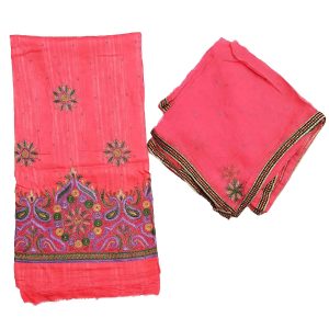 Self Print Cotton Party Wear Hand Embroidered Suit H0122