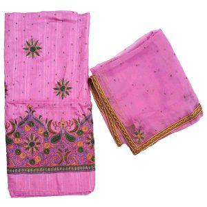 Self Print Cotton Party Wear Hand Embroidered Suit H0123
