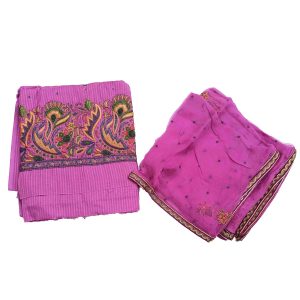 Self Print Cotton Party Wear Hand Embroidered Suit H0128