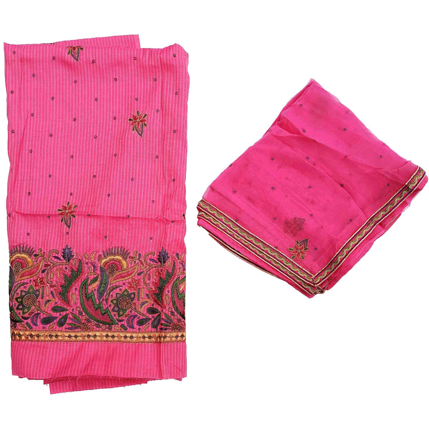 Pink Hand Embroidered Self Print Pure Cotton Suit H0130