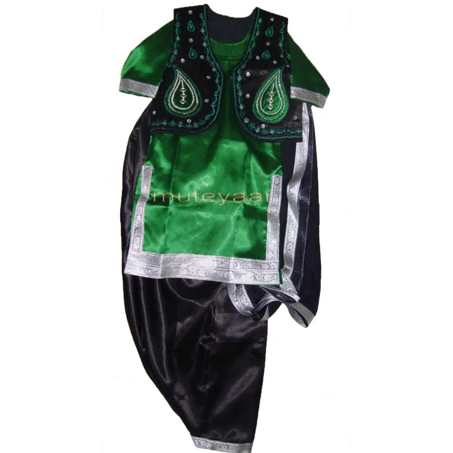 Black Green Girl's Bhangra Costume with separate jacket / vest Black Green Girl's Bhangra Costume with separate jacket / vest