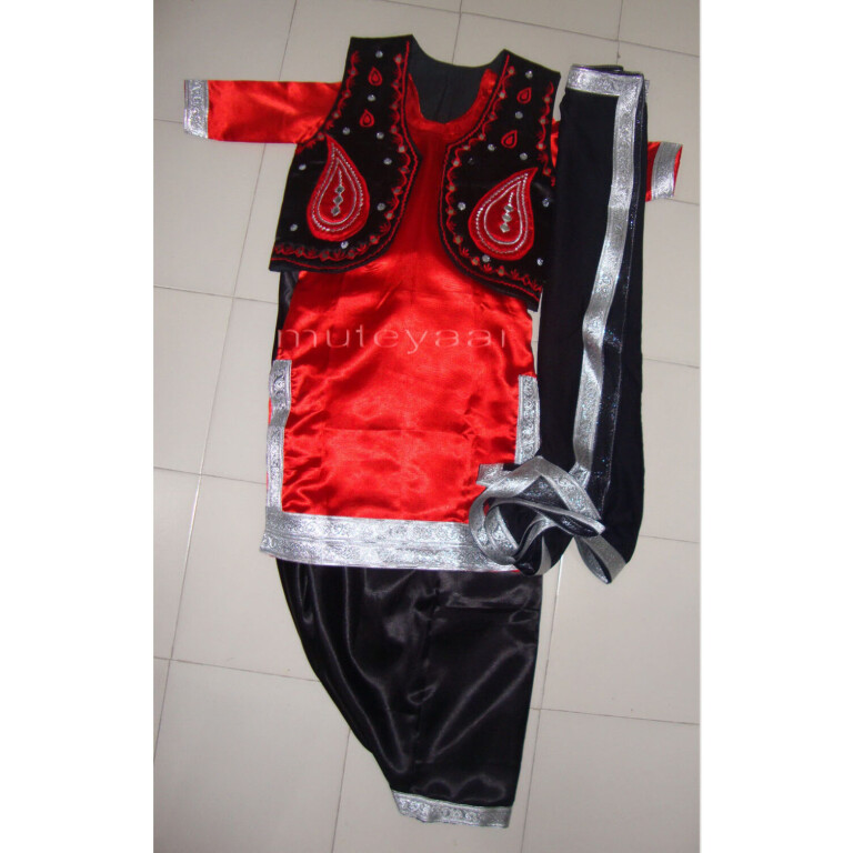 Black Red Girl's Bhangra Costume with separate jacket / vest