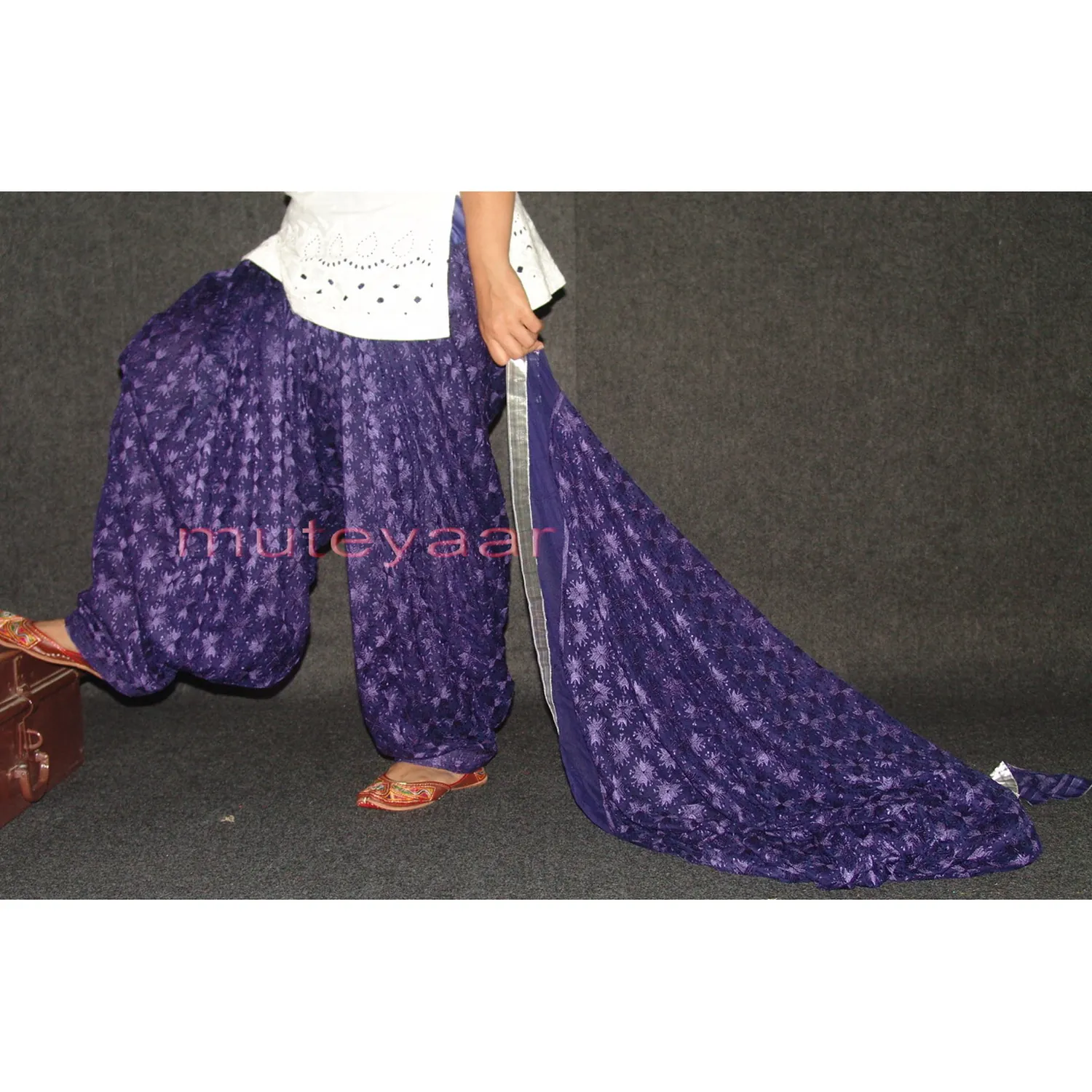 Dark Blue Phulkari Patiala Salwar Dupatta PHS12 2 Dark Blue PHULKARI Patiala Salwar with matching Dupatta PHS12
