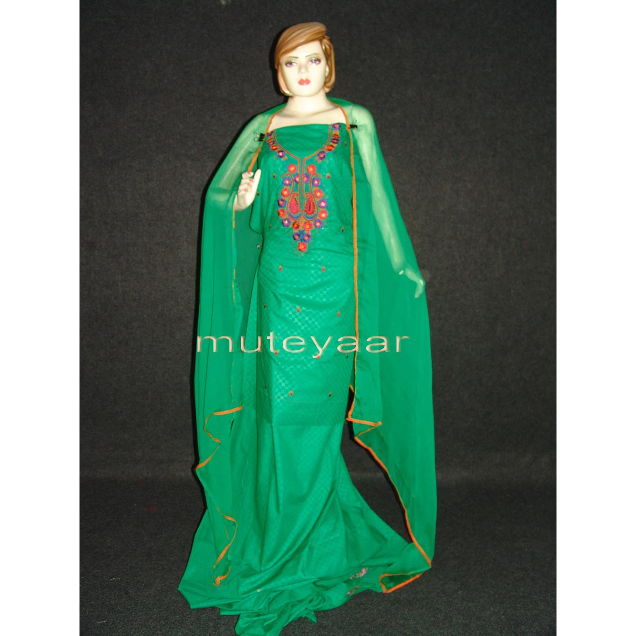 RM2Long embr Sleeves Salwar Suit PURE CHIFFON Dupatta RM21414