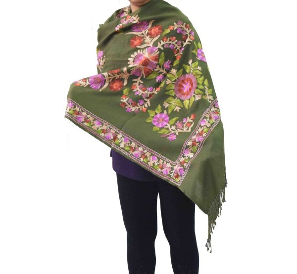 Mehendi Pashmina Kashmiri Stole C0482 3 Mehendi pashmina kashmiri stole