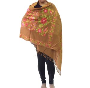 Brown Pashmeena Stole with multicolor thread embroidery C0484