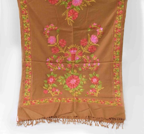 Brown Pashmeena Stole with multicolor thread embroidery C0484 7 C0484 9