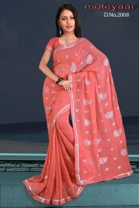 Peach Embroidered Party Wear Georgette Saree DN2008