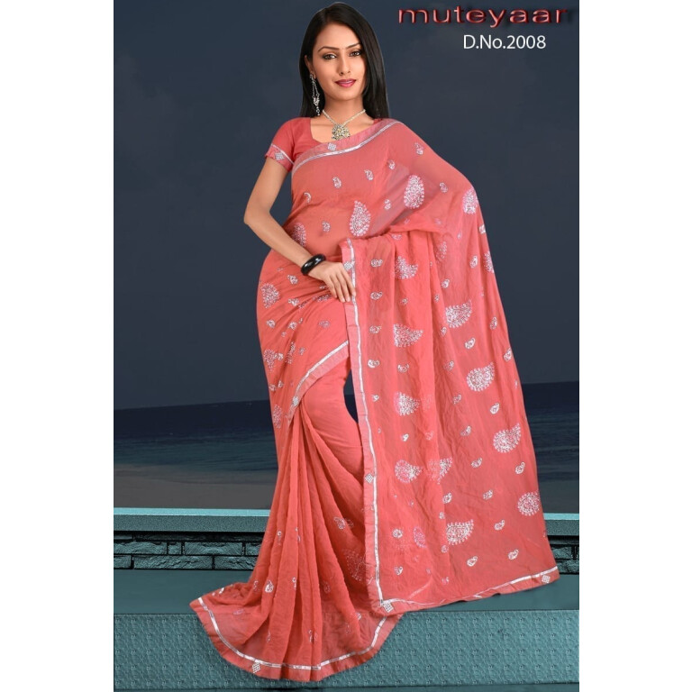 Embroidered party wear beautiful georgette Saree DN2008