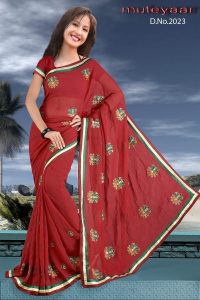 Embroidered Georgette Party Wear Saree With Blouse Piece DN2023