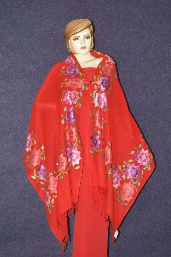 Pure Pashmina Kashmiri multicolor thread embroidered woollen stole C0421 Pure Pashmina Kashmiri multicolor thread embroidered woollen stole C0421