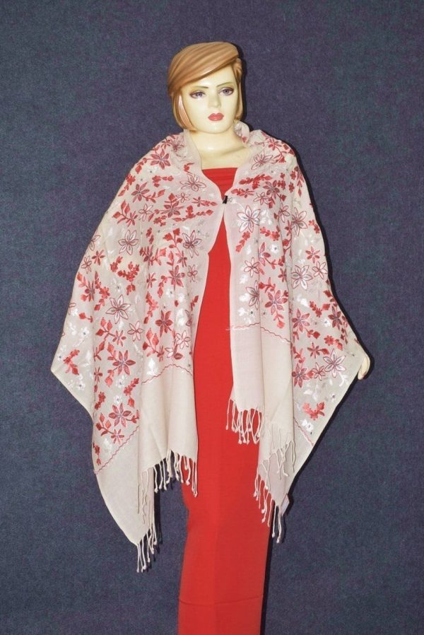 Pure Pashmina Kashmiri ZARI JAAL embroidered woollen stole C0432 Pure Pashmina Kashmiri ZARI JAAL embroidered woollen stole C0432