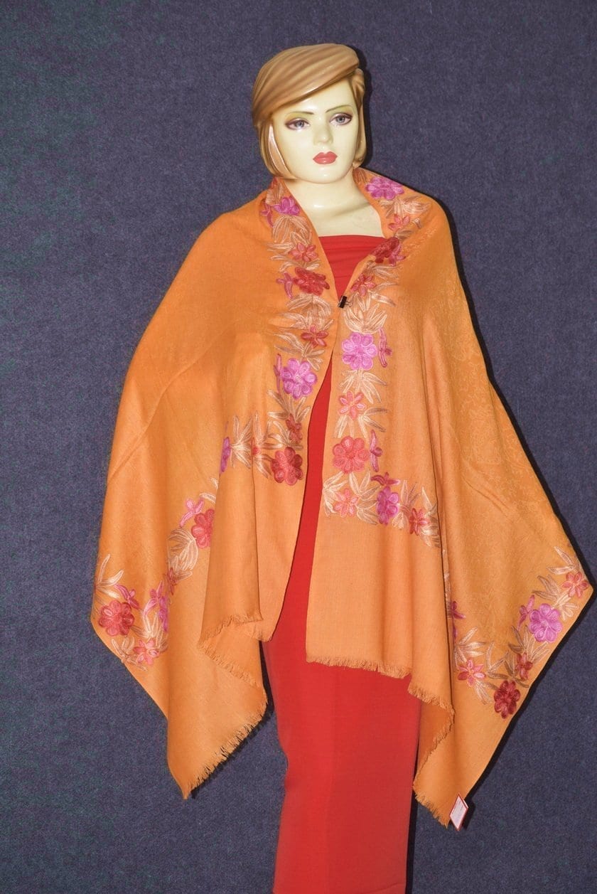 SEMI Pashmina Kashmiri BORDER WORK embroidered woollen stole C0440 3