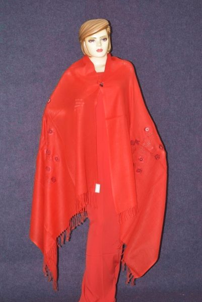Bright RED Pure Pashmeena net embroidered woollen shawl C0443 6 Bright RED Pure Pashmeena net embroidered woollen shawl C0443
