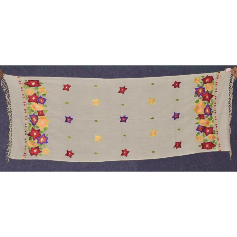 Pure Pashmina Kashmiri multicolor thread embroidered woollen stole C0447