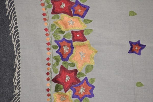 Pure Pashmina Kashmiri multicolor thread embroidered woollen stole C0447 5 Pure Pashmina Kashmiri multicolor thread embroidered woollen stole C0447