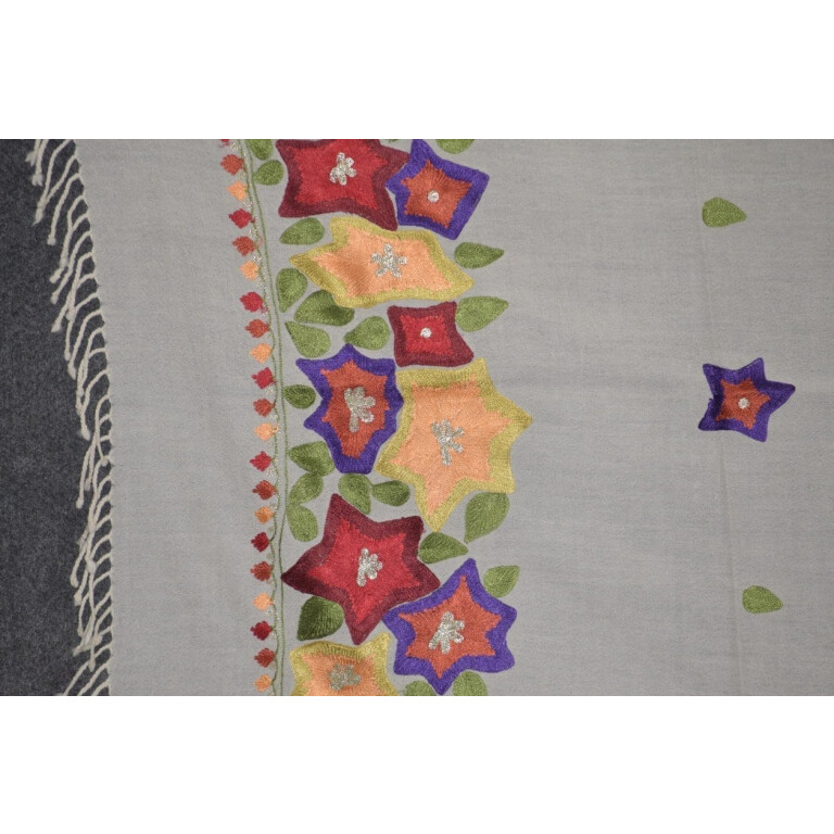 Pure Pashmina Kashmiri multicolor thread embroidered woollen stole C0447