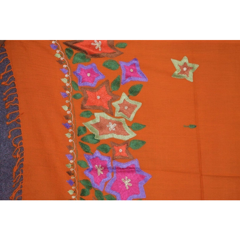 Pure Pashmina Kashmiri multicolor thread embroidered woollen stole C0448
