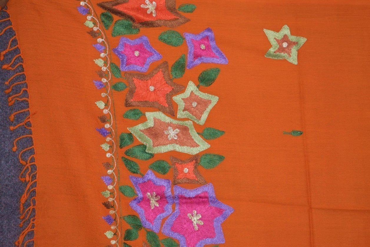 Pure Pashmina Kashmiri multicolor thread embroidered woollen stole C0448 2