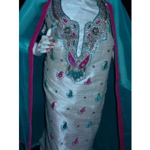 3D Cotton Silk Hand Embroidered Punjabi Suit H0057