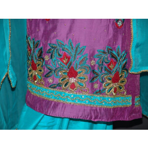 Partywear Silky Cotton Hand Embroidered Punjabi Suit H0087