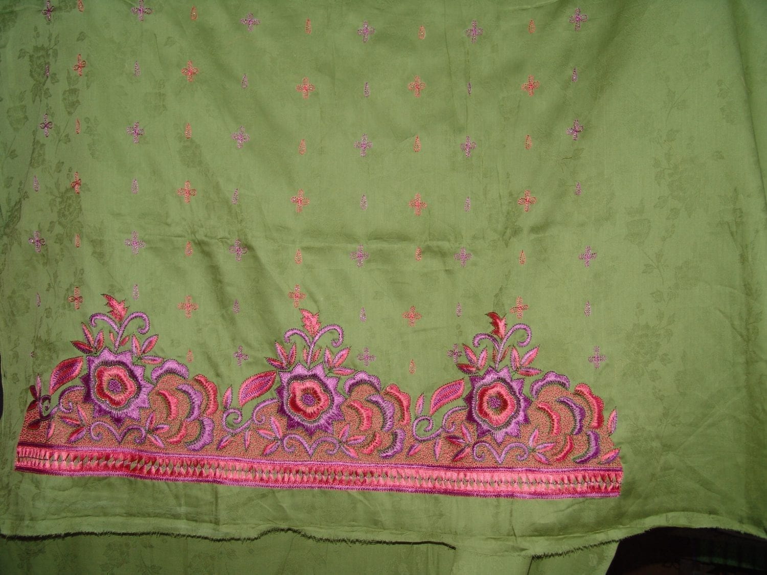 Hand Embroidered Self Printed Cotton Suit Half Pure Chunni H0110 Hand Embroidered Self Printed Cotton Suit Half Pure Chunni H0110
