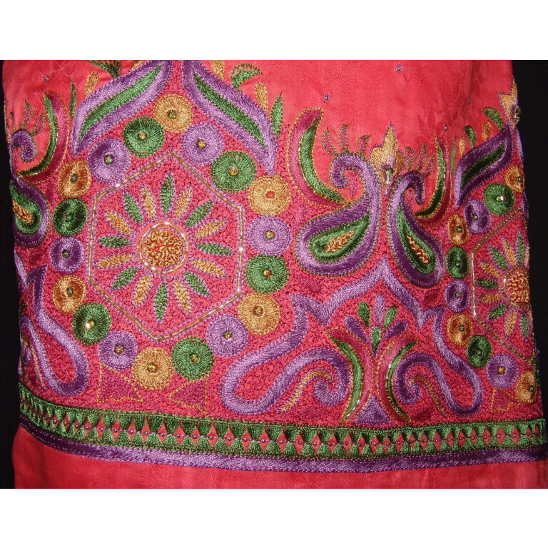 Self Print Cotton Party Wear Hand Embroidered Suit H0122