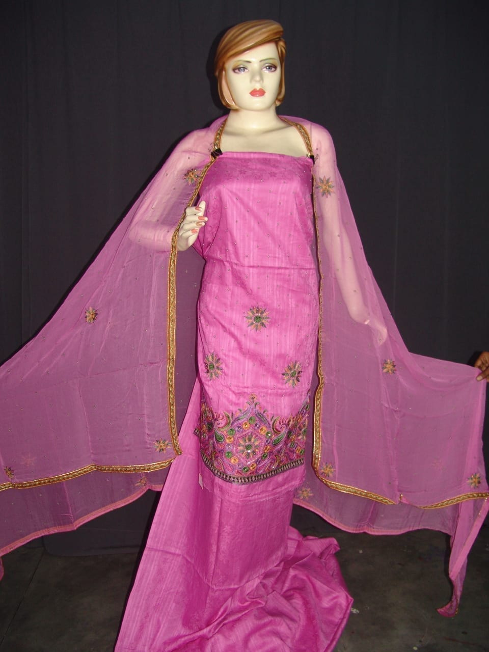 Self Print Cotton Party Wear Hand Embroidered Suit H0123 Self Print Cotton Party Wear Hand Embroidered Suit H0123