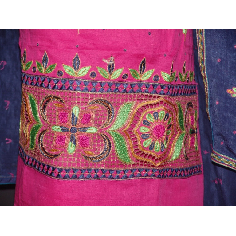 Pure LINEN Cotton Hand Embroidered Suit PURE CHINON Chunni H0149
