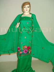 Green Self Cotton Hand Embroidered Suit PURE CHINON Chunni H0161