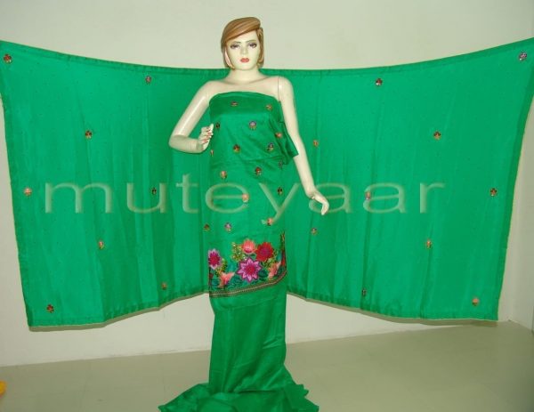 Green Self Cotton Hand Embroidered Suit PURE CHINON Chunni H0161 Green Self Cotton Hand Embroidered Suit PURE CHINON Chunni H0161