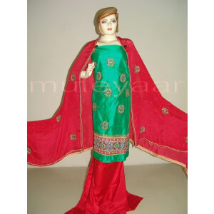 RAW SILK Hand Embroidered party wear Salwar Suit H0181