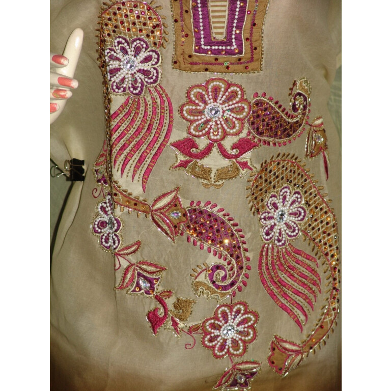 Beads work embroidered ORGANDI Suit CHIFFON dupatta M0238