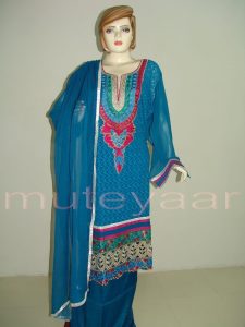 PAKISTANI Long embr Kameez half CHIFFON dupatta Suit M0264