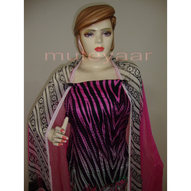 Pink Cheeta Print embr Kameez half CHIFFON dupatta Suit M0265