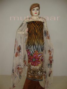 Cheeta Print embr Kameez half CHIFFON dupatta Suit M0267