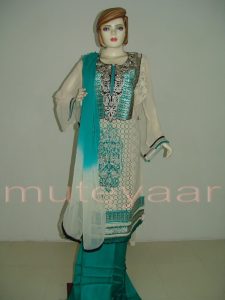 PAKISTANI Long embr Kameez half CHIFFON dupatta Suit M0271