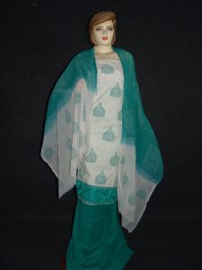 Self embroidered COTTON Salwar Suit faux chiffon Dupatta M0289