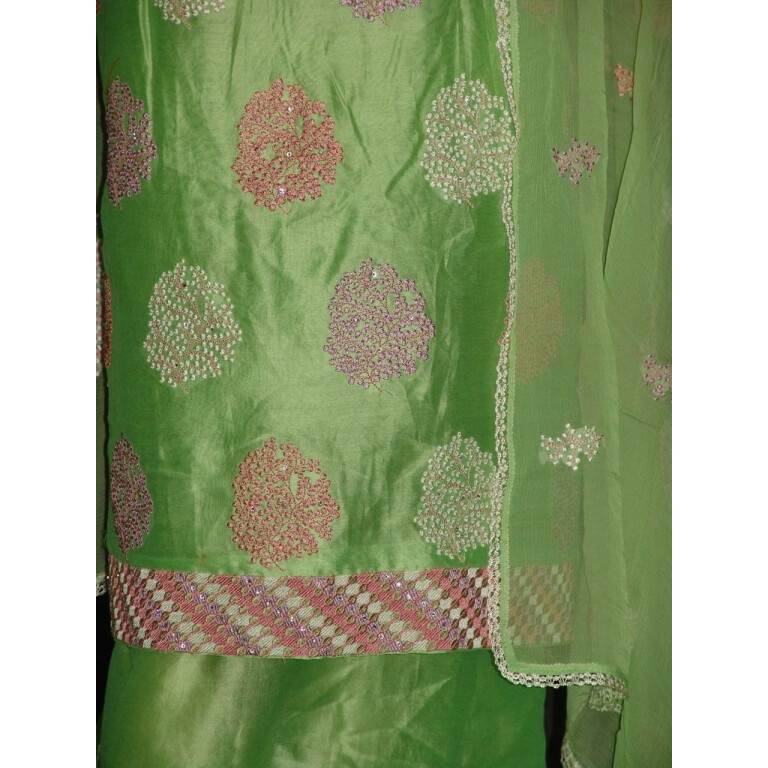 Chanderi Cotton Light Green m/c embr Salwar Suit M0293