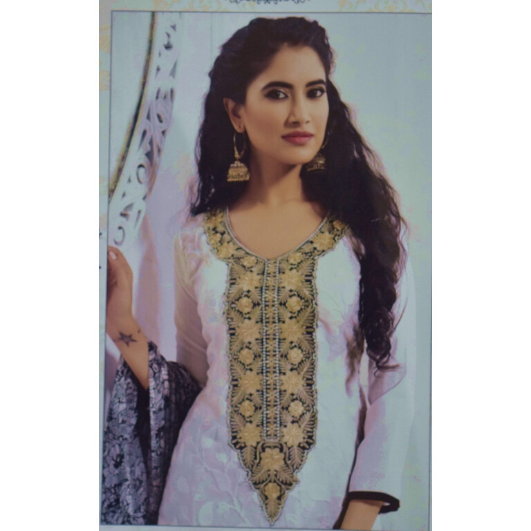 Pakistani style Embroidered Spun Cotswool Pajami Suit Chiffon Dupatta M0311