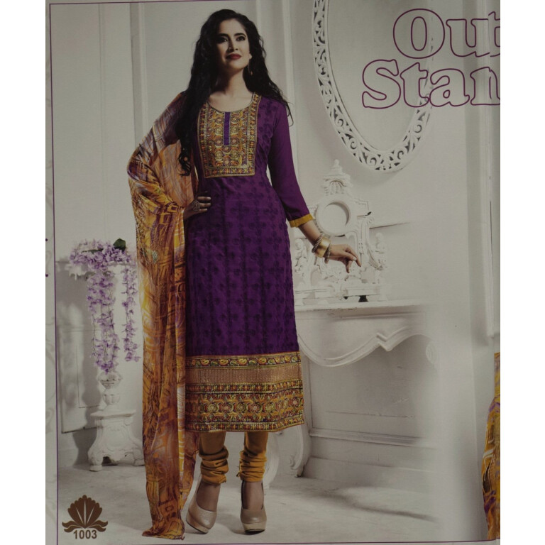 Pakistani style Embroidered Spun Cotswool Pajami Suit Chiffon Dupatta M0312