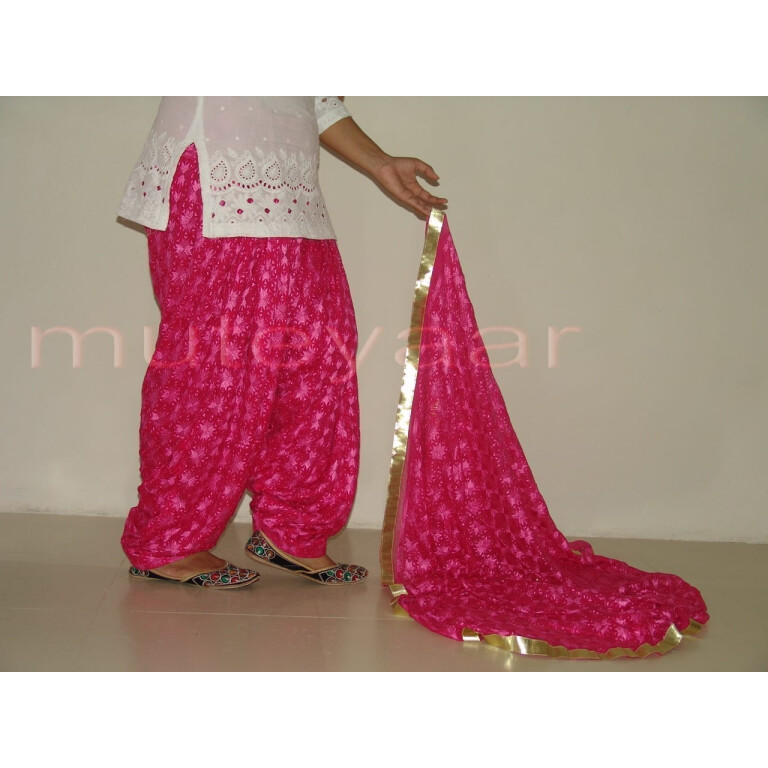 Hot Pink Magenta PHULKARI Patiala Salwar with matching Dupatta PHS01
