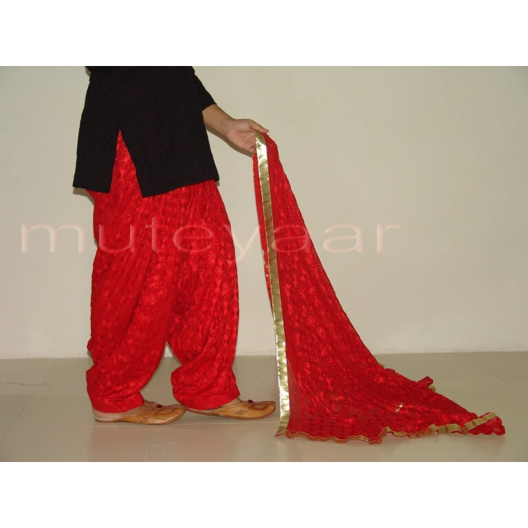 RED PHULKARI Patiala Salwar with matching Dupatta PHS08