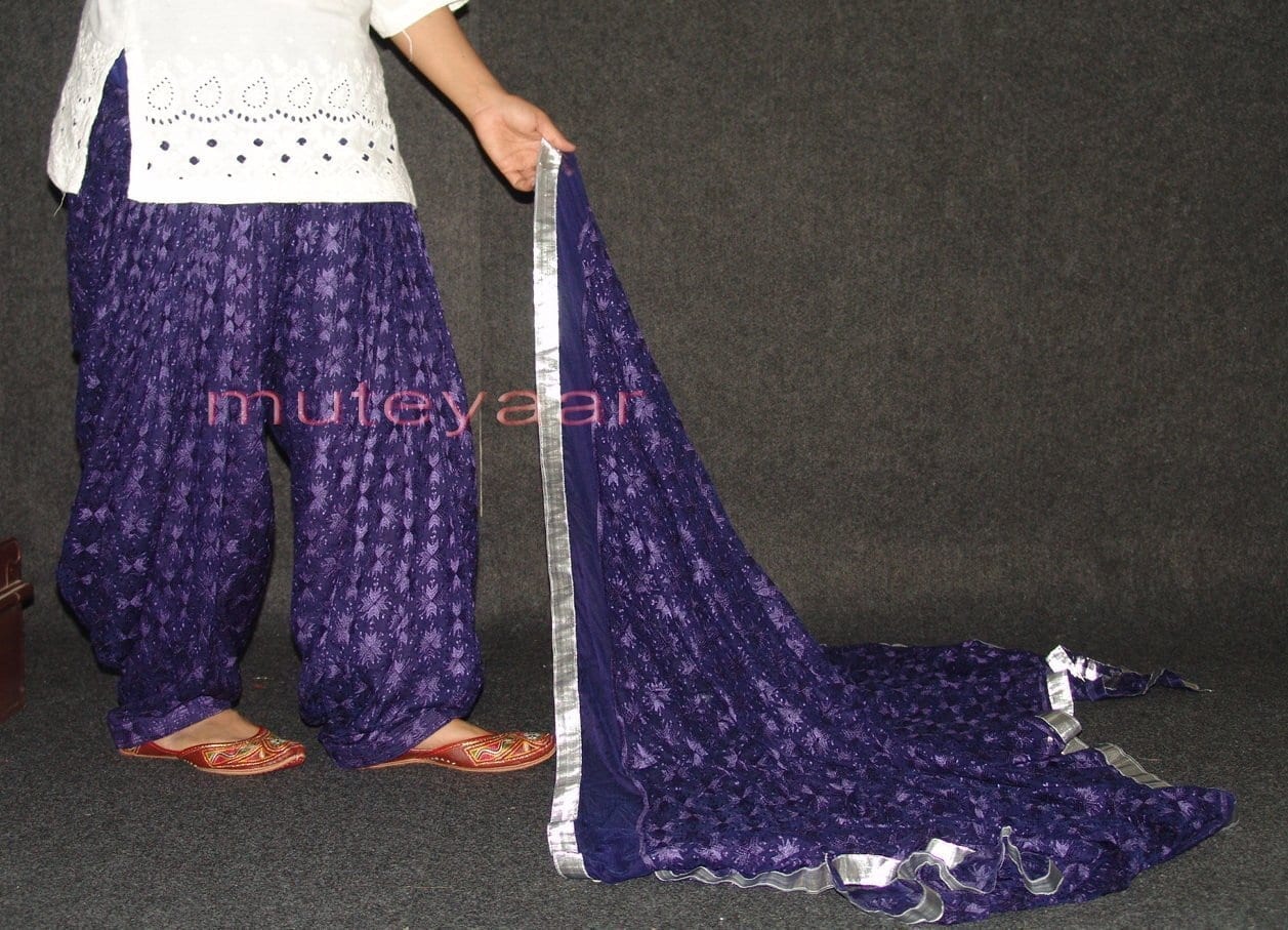 Dark Blue PHULKARI Patiala Salwar with matching Dupatta PHS12 Dark Blue PHULKARI Patiala Salwar with matching Dupatta PHS12